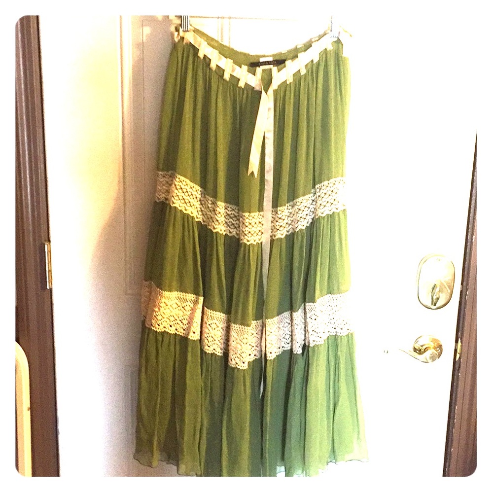 🆕Black Halo layered chiffon skirt in chartreuse S